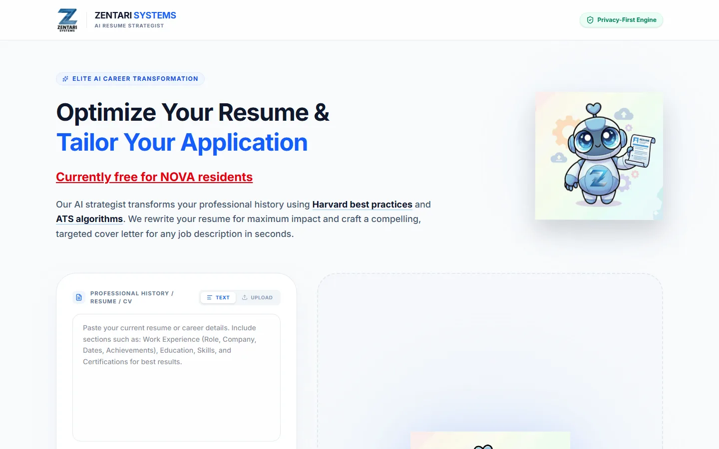 AI resume and career application home screen